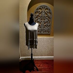 Michael Kors Chiffon Layered Hem Olive Green Woman's Sleeveless Blouse XL NWOT